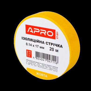 Ізоляційна стрічка жовта APRO 0.14х17 мм 20 м 99-00011169 фото