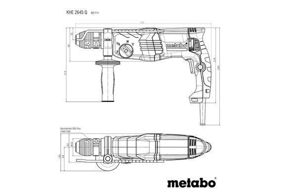 Metabo Перфоратор KHE 2645 Q, 850Вт, SDS-plus, 2.9Дж, 3 режима, 0-1150об/мин (601711500) 601711500 фото