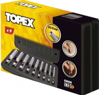 Topex Набор пробойников круглых отверстий (кейцмейсель) 3-12 мм, набор 9 шт. (03A490) 03A490 фото