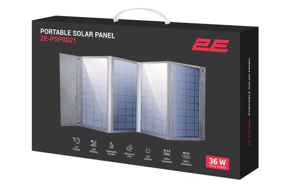 2E Портативная солнечная панель, 36 Вт зарядное устройство, USB-C 20W, USB-A 18W (2E-PSP0021) 2E-PSP0021 фото