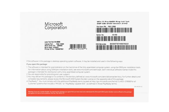 Microsoft Windows 11 Pro 64Bit, англійська, DVD DVD (FQC-10528) FQC-10528 фото