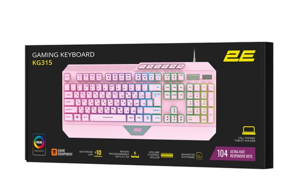 2E Gaming Клавиатура KG315 RGB USB Pink Ukr (2E-KG315UPK) 2E-KG315UPK фото