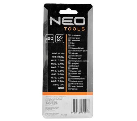 Neo Tools Щупи вимірювальні, набір 20 пластин, 0.05 – 1.0 мм (11-191) 11-191 фото