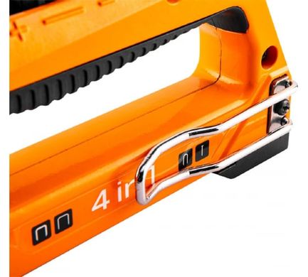 Neo Tools Степлер, алюминиевый, 4 в 1, 6-14 мм, тип скоб J, G, L, E, регулировка забивания скоб (16-030) 16-030 фото