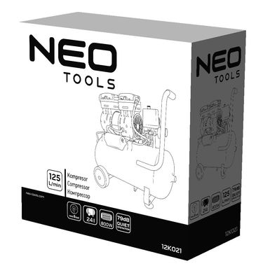 Neo Tools Компрессор, безмасляный, 230В, 24л, 8 Бар, 125л/мин, 800Вт, асинхронный двигатель, IP20 (12K021) 12K021 фото