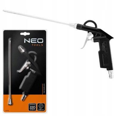 Neo Tools Пистолет продувочный, алюминий, удлиненное сопло 220 мм, 12 Бар (14-712) 14-712 фото