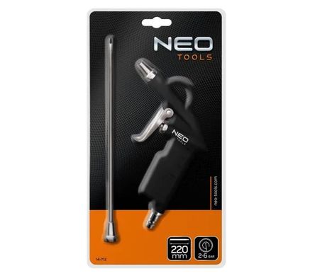 Neo Tools Пистолет продувочный, алюминий, удлиненное сопло 220 мм, 12 Бар (14-712) 14-712 фото