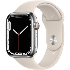 Apple Watch Series 7 GPS + Cellular 45mm Silver Stainless Steel Case with Starlight Sport Band MKJV3 222-049494 фото
