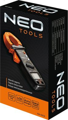 Neo Tools 94-003 Клещи электроизмерительные, диаметр проволоки до 28мм, ЖК дисплей с подсветкой, показание до 3999, чехол (мультиметр) (94-003) 94-003 фото