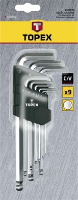 Topex 35D957 Ключи TOPEX шестигранные HEX 1.5-10 мм, набор 9 шт.*1 уп. (35D957) 35D957 фото